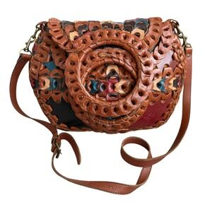 Patricia Nash Pisticci Woven Leather Multi Color Crossbody Boho Purse